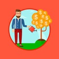 Man watering money tree. Royalty Free Stock Photo