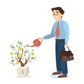 Man watering money tree. Royalty Free Stock Photo