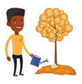 Man watering money tree vector illustration. Royalty Free Stock Photo