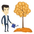 Man watering money tree vector illustration. Royalty Free Stock Photo