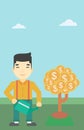 Man watering money tree vector illustration. Royalty Free Stock Photo