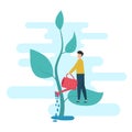 Man Watering Plant Cultivating Tree Over White Background, Vector, Square