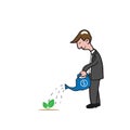 Man watering small tree cartoon