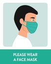 Wear Face Mask Warning Sign Man Vector illustration Royalty Free Stock Photo