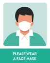 Wear Face Mask Warning Sign Man Vector illustration Royalty Free Stock Photo