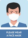 Wear Face Mask Warning Sign Man Vector illustration Royalty Free Stock Photo