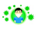 Man wear mask in covid-19 outbreak with flat design vector illustration Royalty Free Stock Photo