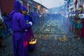 Man wearing ancient Roman military clothes and purple robes in a procession during the Easter celebrations, in the Holy Week, in A