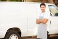 Man Wearing Apron Standing In Front Of Van Royalty Free Stock Photo