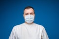 Man wearing aseptic mask to prevent illness.