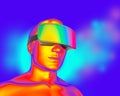 A man wearing augmented reality glasses. 3D concept of new technologies and technologies of the future Royalty Free Stock Photo