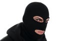 Man wearing black balaclava on white Royalty Free Stock Photo