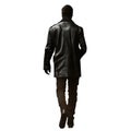 Man wearing black leather coat with his back to the viewer. Walking away. Dark jeans. Noir detective. Thriller concept art. PNG