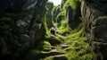 Surreal Panda Walking Among Lush Plants: A Captivating Nature-inspired Photograph