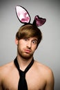 Man wearing bunny ears