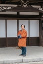 Man wearing Edo period samurai costume in Noboribetsu Date JIdaimura Historic Village at Hokkaido, Japan Royalty Free Stock Photo