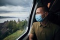 Man wearing face mask inside train
