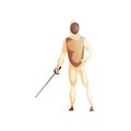 Man wearing fencing suit standing with sword, male fencing athlete character, active sport lifestyle vector Illustration