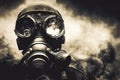 man wearing gas mask in apocalyptic scene Royalty Free Stock Photo