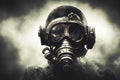 man wearing gas mask in apocalyptic scene Royalty Free Stock Photo