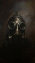 Man Wearing Gas Mask in Dark Room Royalty Free Stock Photo