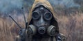 Man in Gas Mask Holding Two Guns