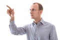 Man wearing glasses pointing isolated on white background