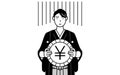 Man wearing Hakama with crest an image of exchange loss or yen depreciation