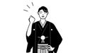 Man wearing Hakama with crest posing with guts