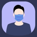 Man wearing hygienic mask to safety,vector flat illustration