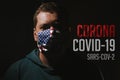 Man wearing mask with flag of u.s.a american for protection of corona virus Royalty Free Stock Photo