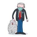 Man wearing mask petting a dog illustration