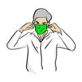 Man wearing medical green mask vector illustration sketch doodle hand drawn with black lines isolated on white background Royalty Free Stock Photo