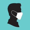 Man wearing medical mask icon symbol, Concept for flu sickness and prevent the spread of virus germs Royalty Free Stock Photo