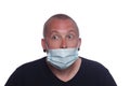 Man wearing a medical protective face mask incorrectly