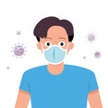 Man wearing protect mask and virus covid-19 background. Royalty Free Stock Photo