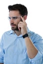 Man wearing protective eyewear and smart watch Royalty Free Stock Photo