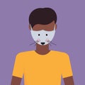 Man wearing protective mask with mouse face smog air pollution virus protection concept african american guy profile