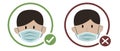 Man wearing protective medical face mask cartoon design icon vector illustration. Infectious control and protect coronavirus,