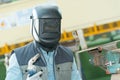 man wearing protective welding mask Royalty Free Stock Photo