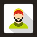 Man wearing rastafarian hat icon, flat style