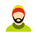 Man wearing rastafarian hat icon, flat style