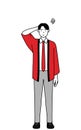 Man wearing a red happi coat scratching his head in distress Royalty Free Stock Photo