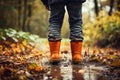 Man Wearing Rubber Boots in a Forest, Generative AI
