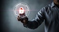 Cyber Security and Data Protection Technology Concept with a Padlock and Touch Screen Interface Royalty Free Stock Photo