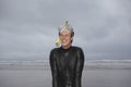 Man Wearing Snorkel And Mask Looking Away On Beach Royalty Free Stock Photo