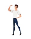 Man wearing sports suit show the muscles cartoon character design flat vector illustration isolated on white background Royalty Free Stock Photo