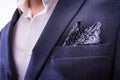 Man Wearing Suit Closeup Handkerchief Pocket Paisley Texture Tux