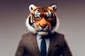 man wearing suit and glasses is wearing tiger mask anthropomorphic Royalty Free Stock Photo