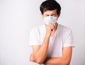 Man wearing surgical hygienic protective cloth face mask against coronavirus he sneeze Royalty Free Stock Photo